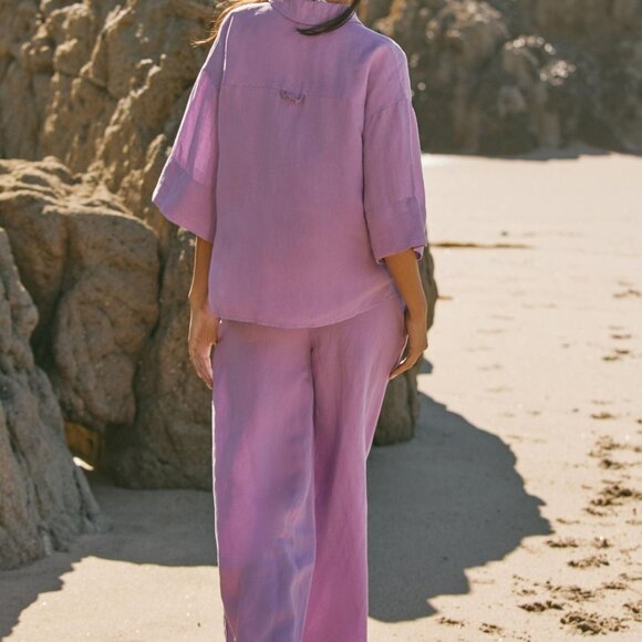 Anthropologie | Pastel Purple Linen Wide Leg Resort Pants Size Large OB1817908 - Picture 2 of 11